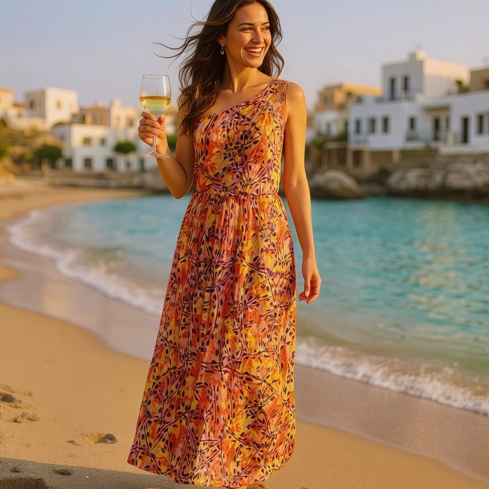 Costello Tagliapietra Dress Sz 6 Maxi One Shoulder Autumn Fall Beach Vacation